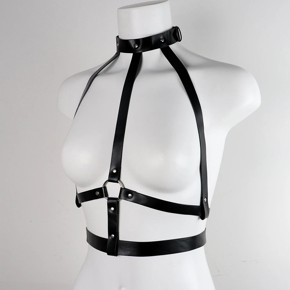 Fashion Pu Leather Harness Women Gothic Straps y Garter Belt Body Bra Suspenders Handmade Rave Festival Clothing