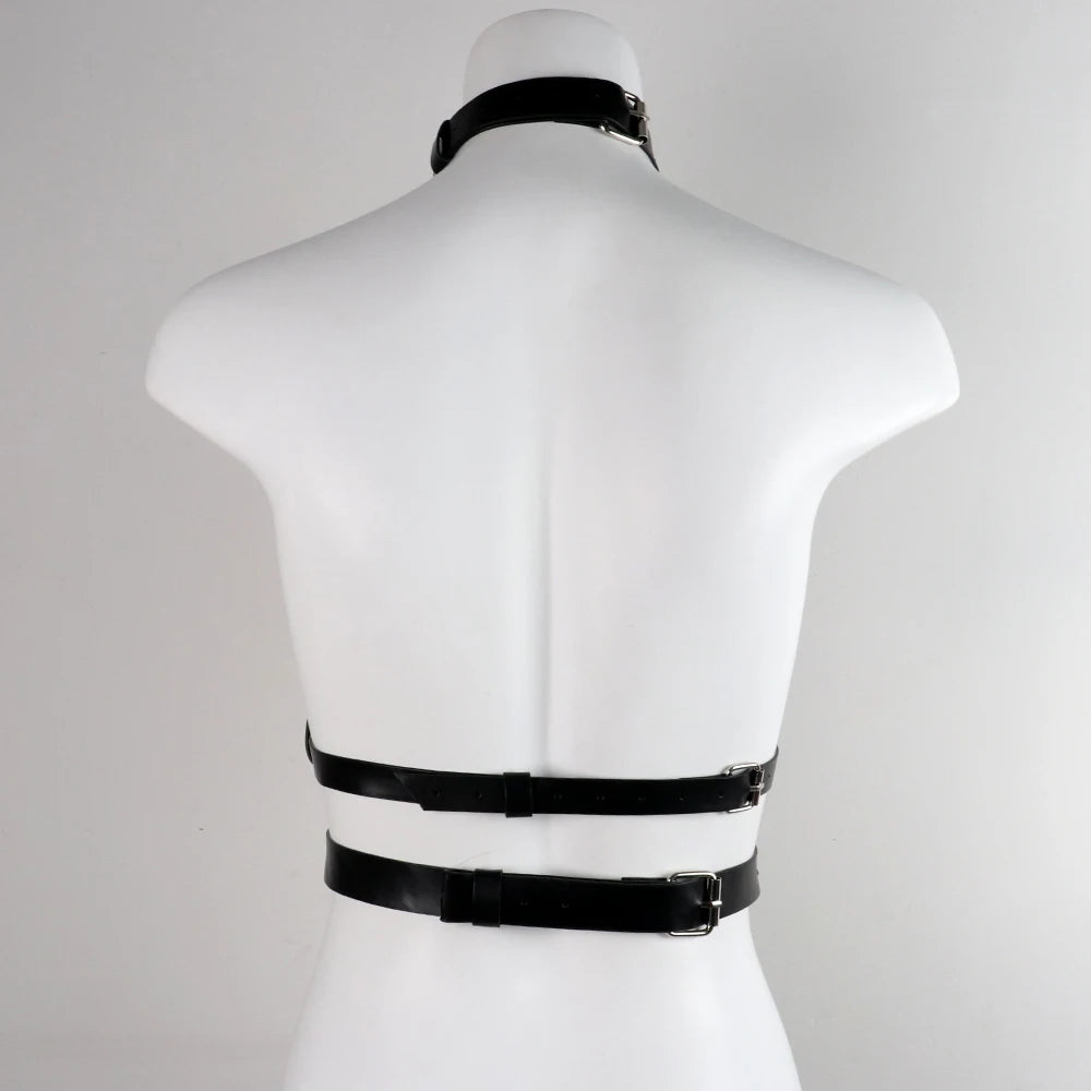 Fashion Pu Leather Harness Women Gothic Straps y Garter Belt Body Bra Suspenders Handmade Rave Festival Clothing