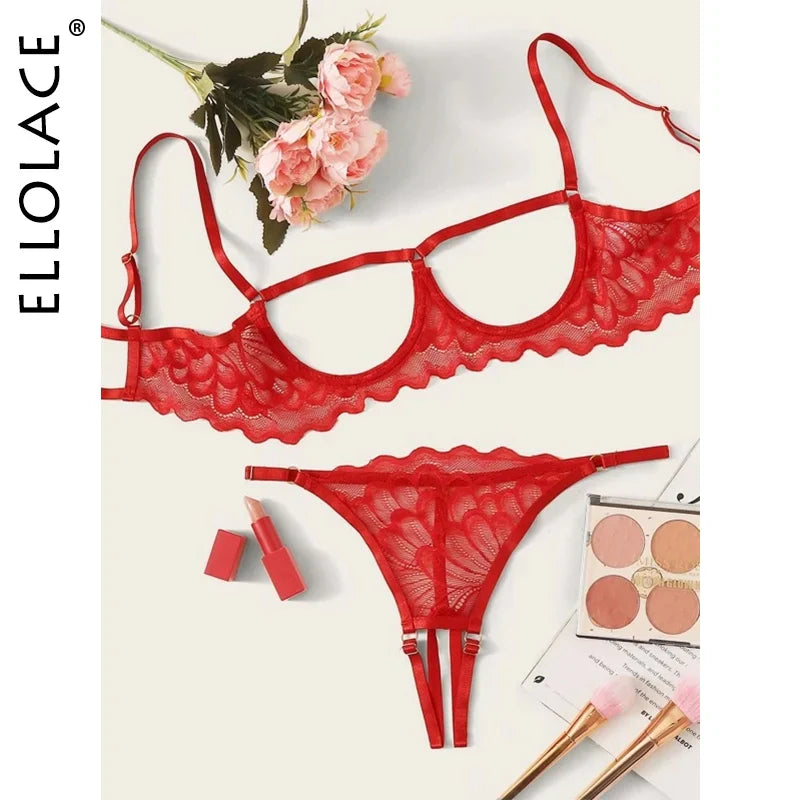 Ellolace Lingerie Set Sexy Hollow Out Lingerie Underwear Set Women's Push Up Bra Erotic Lingerie Sex Underwear For Women