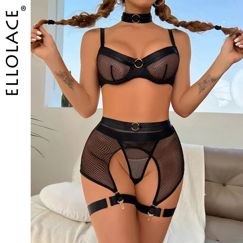 Ellolace Lingerie Women's Underwear 4 Piece Set Sensual Lingerie Women Bra with Bones Lingerie Set Erotic Lingerie Underwear Set