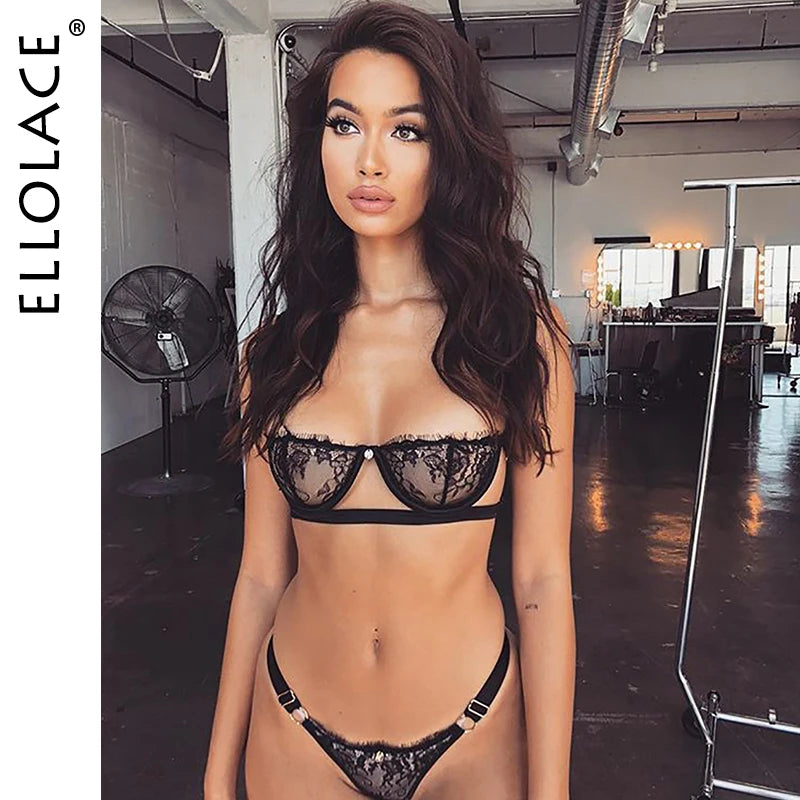 Women's Underwear Lingerie See Through Bra Low Cup Lace Underwear Set y Lingerie Set Bra And Panty Set
