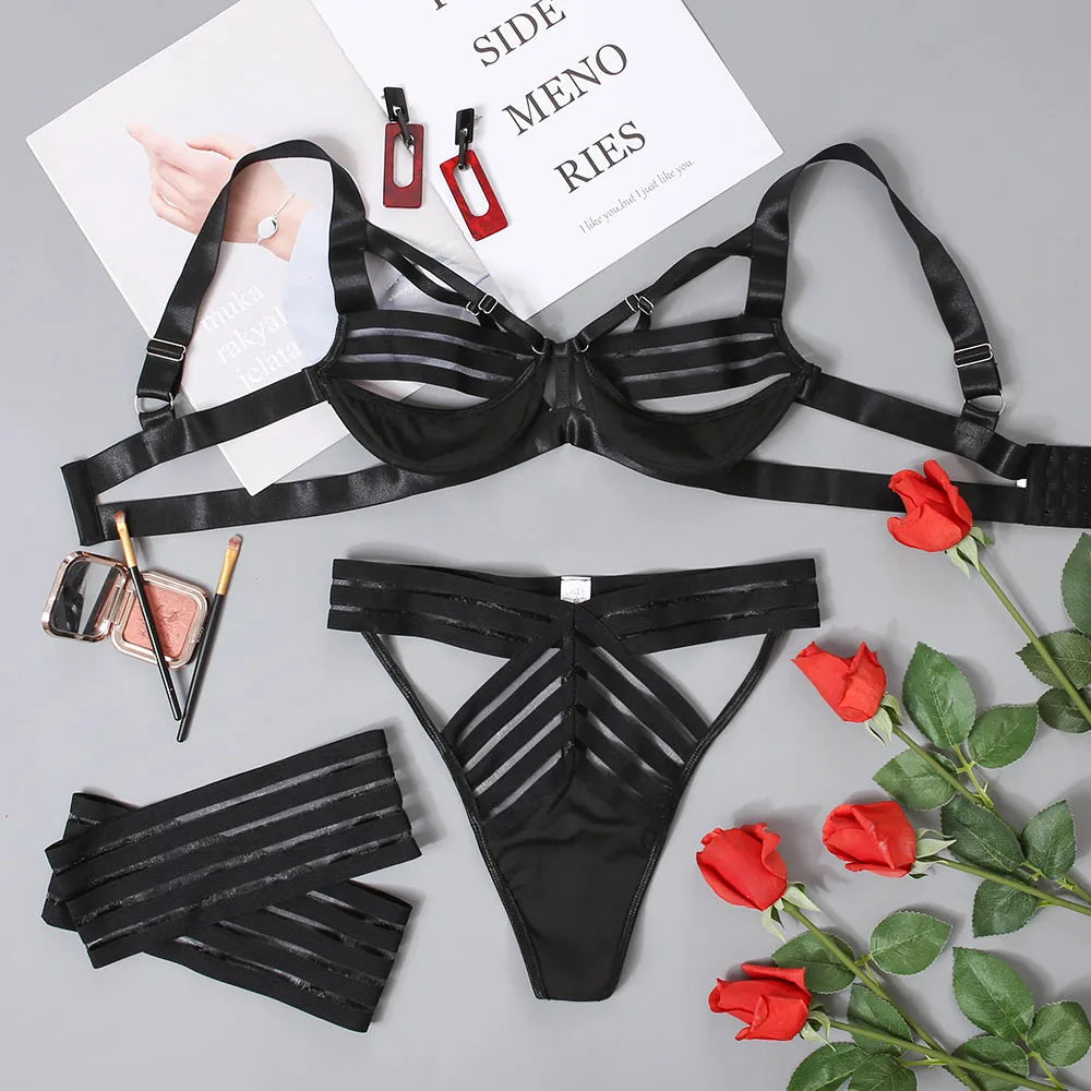 Sensual Lingerie Hollow Out Exotic Costumes Hot y Underwear For Sets Fantasy Bra Thongs