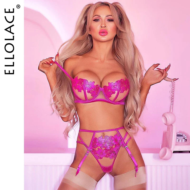 Ellolace Lingerie Exotic Costumes Hollow Out Transparent Erotic Sets Sensual Porn Lace Underwear Intimate Sexy Bra And Panty Set