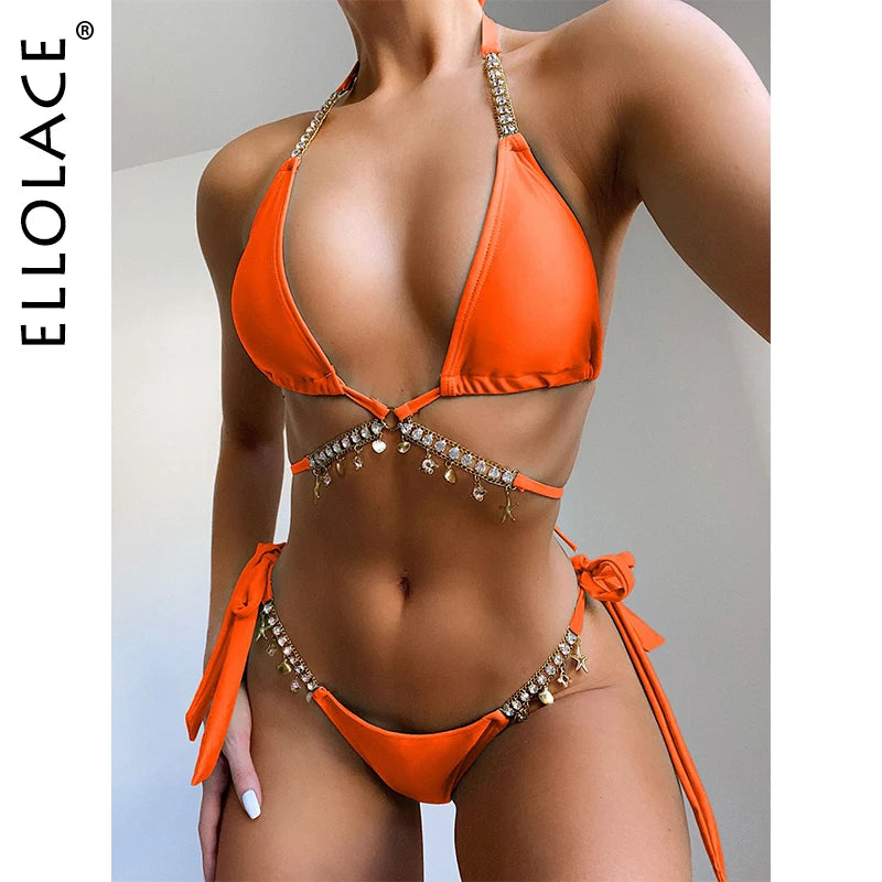 Diamond Bikini Crystal Swimwear Metal Chain Women's Swimsuit Bathing Suit 2020 Aristocratic Bikini Push Up Bikinis