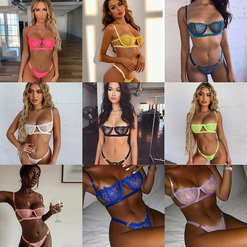 Women's Underwear Lingerie See Through Bra Low Cup Lace Underwear Set y Lingerie Set Bra And Panty Set