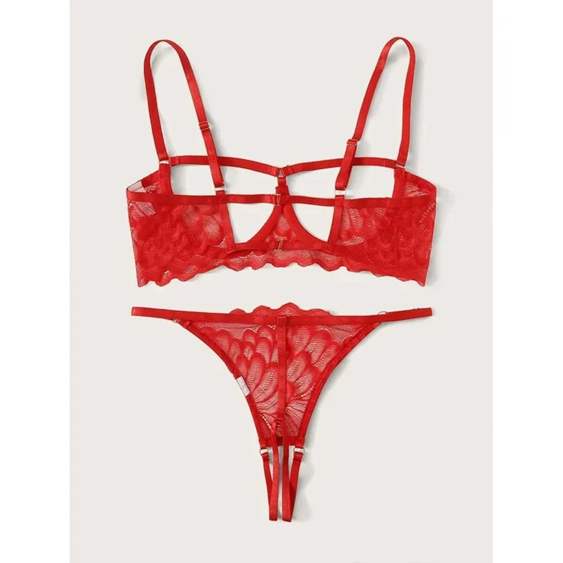 Ellolace Lingerie Set Sexy Hollow Out Lingerie Underwear Set Women's Push Up Bra Erotic Lingerie Sex Underwear For Women