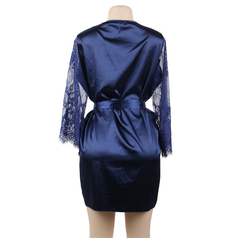 Plus Size Sexy Lingerie Sexy Flare Sleeve Lace Strap Nightdress Robe