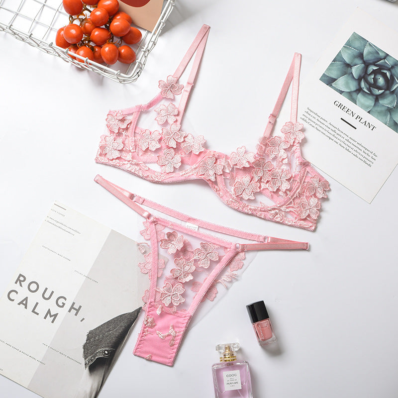 Traje sexy transparente con bordado floral romántico y sexy para mujer