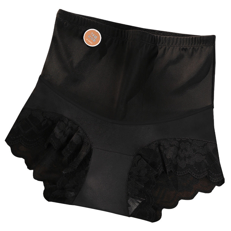 Women's High Waist Underwear Plus Size Sexy Lace 7A Cotton Antibacterial Crotch Belly Contracting Hip Lifting
