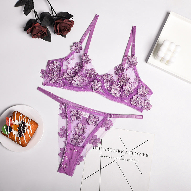 Traje sexy transparente con bordado floral romántico y sexy para mujer