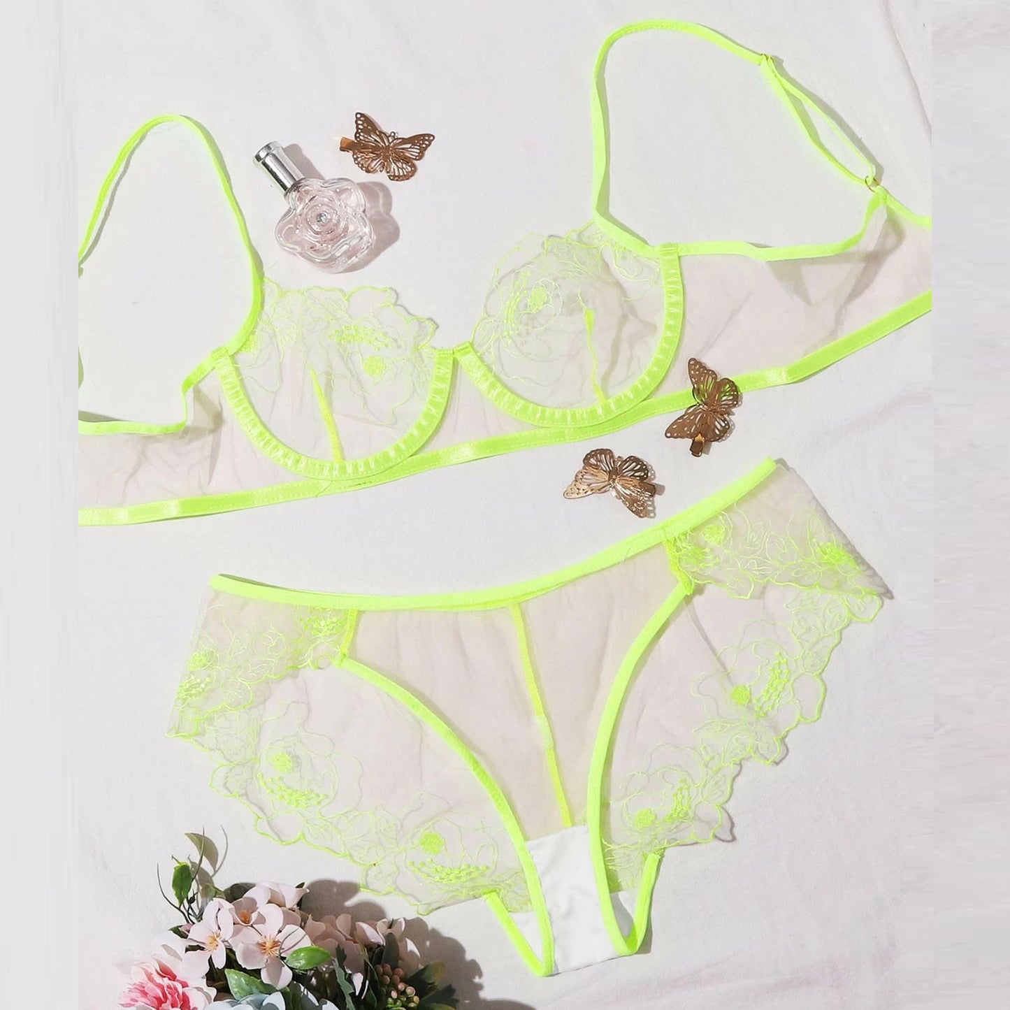 Transparent Mesh Lace Printing Split Sexy Two-Piece Set