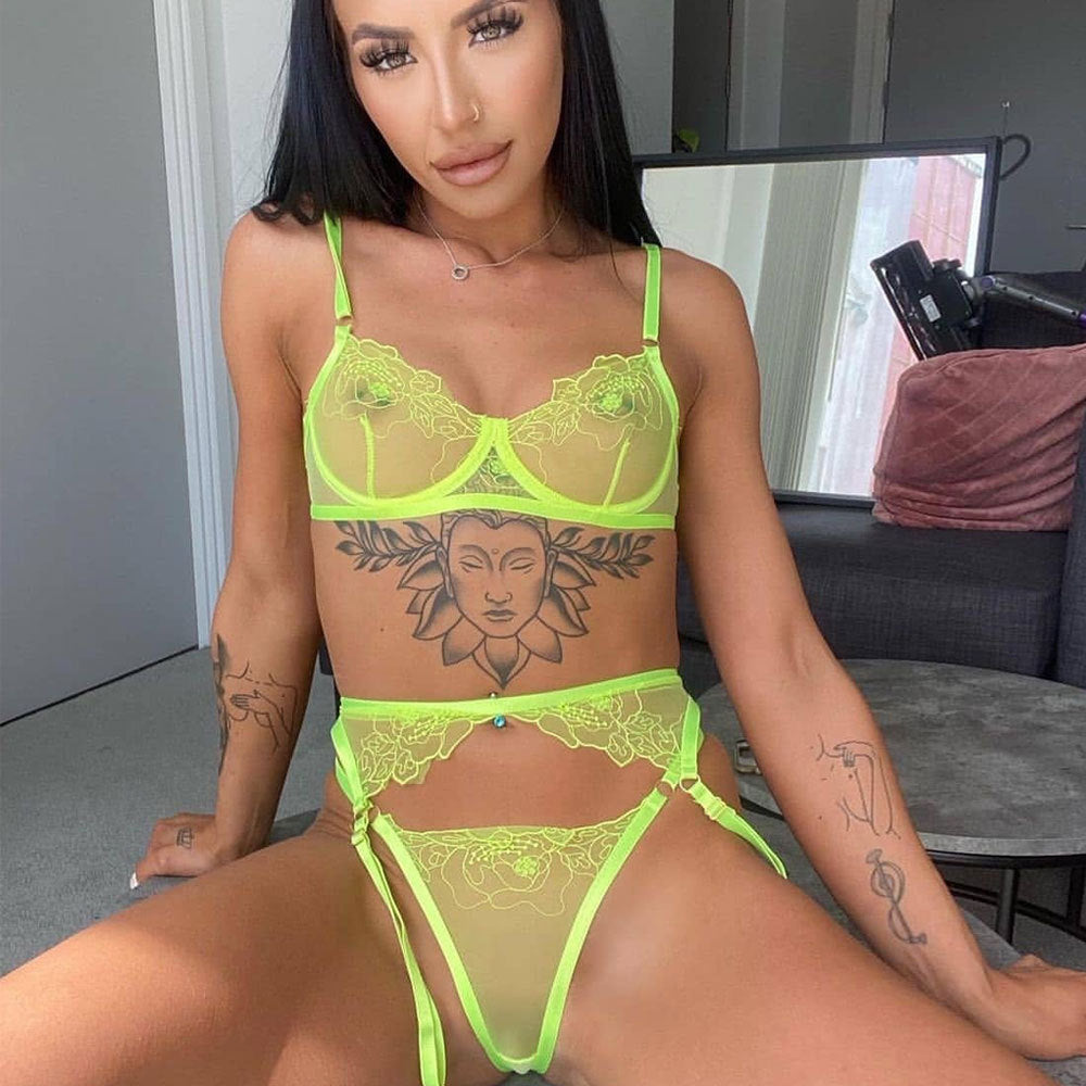 Sexy Lingerie Three-Piece Summer Three-Point See-Through Embroidery Mesh Stitching Suit