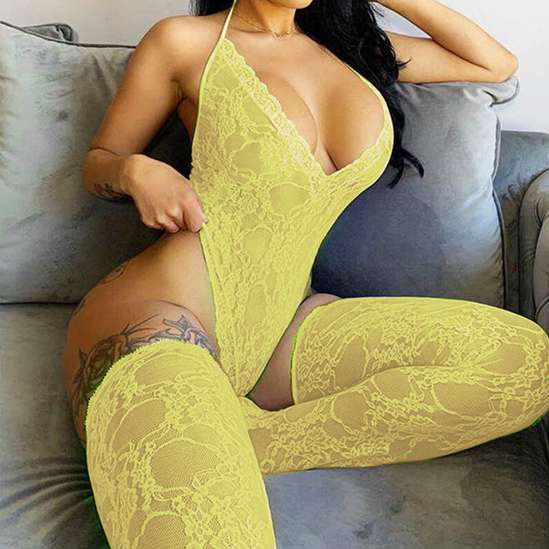 Sexy Split Onesies Lace Stockings Set L Sexy Lingerie