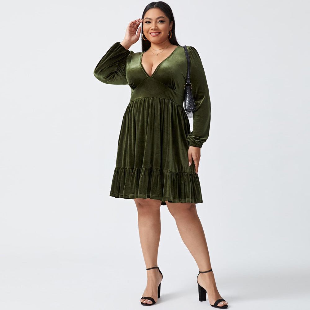Women's Sexy Waist-controlled Large Hem Velvet Dress