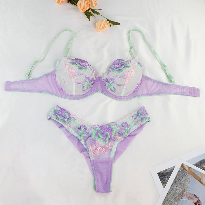 Ensemble de sous-vêtements Ultra fins en maille brodée, couture transparente, soutien-gorge en dentelle, ensemble deux pièces Sexy