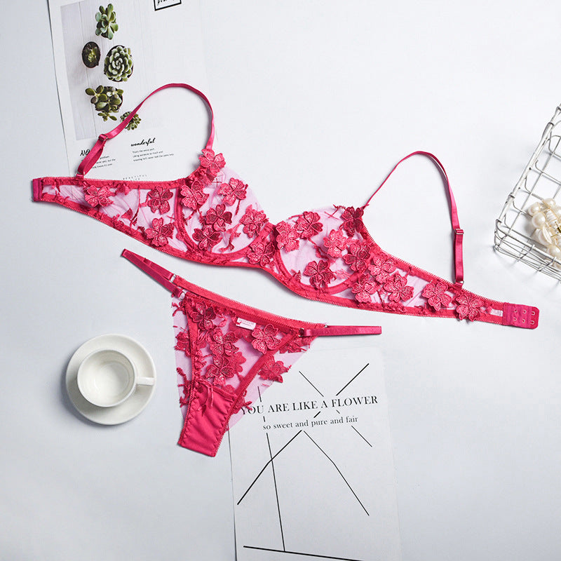 Traje sexy transparente con bordado floral romántico y sexy para mujer
