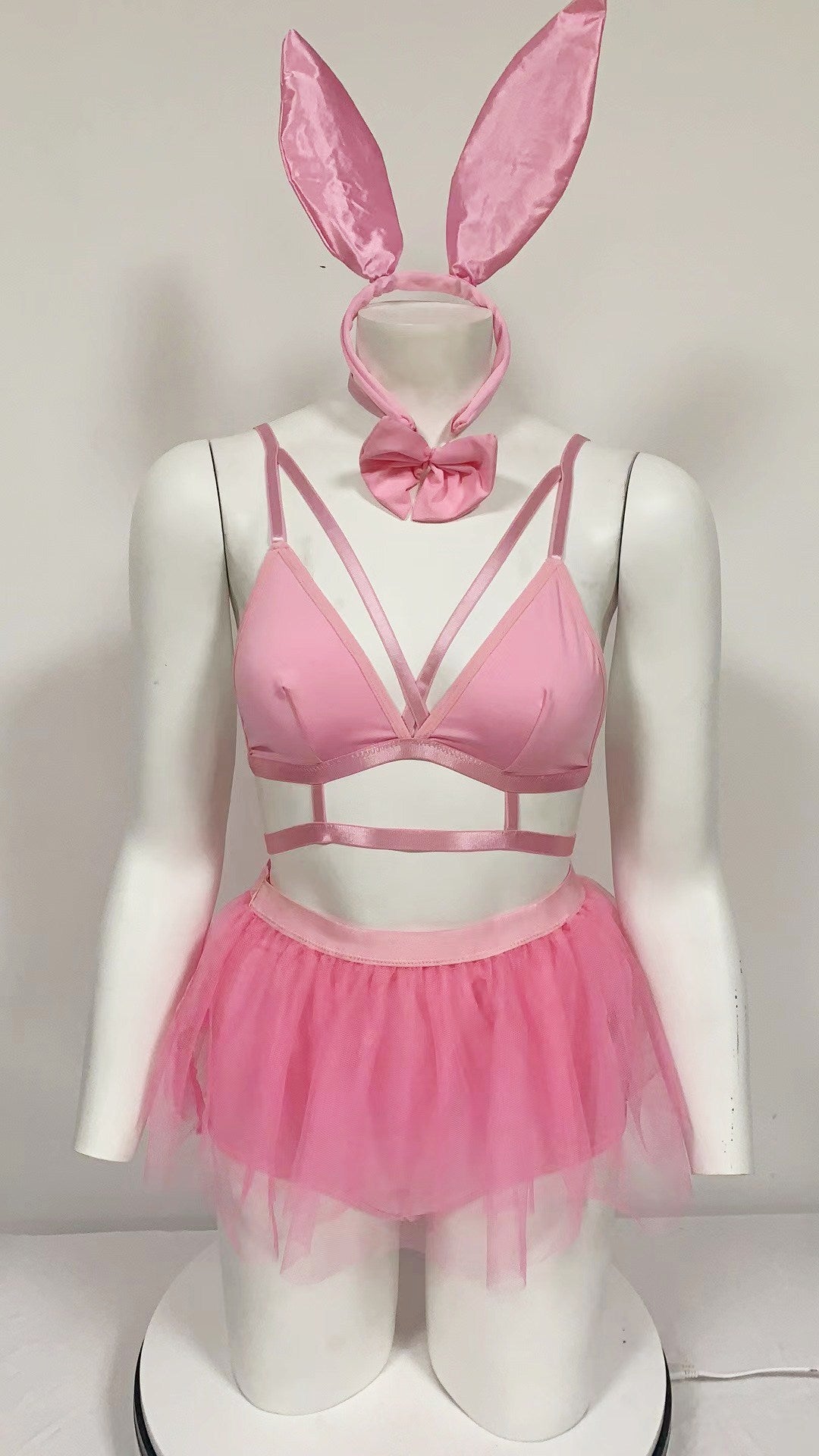 Mini Pink Bunny Role Play Cute Girl Game Clothes Mesh Five Piece Suit
