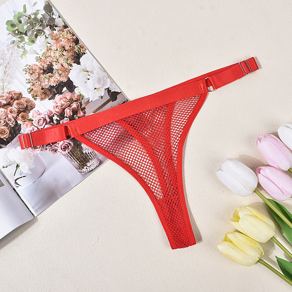 Sexy Underwear Women Fishnet Low Waist Adjustable Pant Belt Comfortable See through Lady Sexy T Back