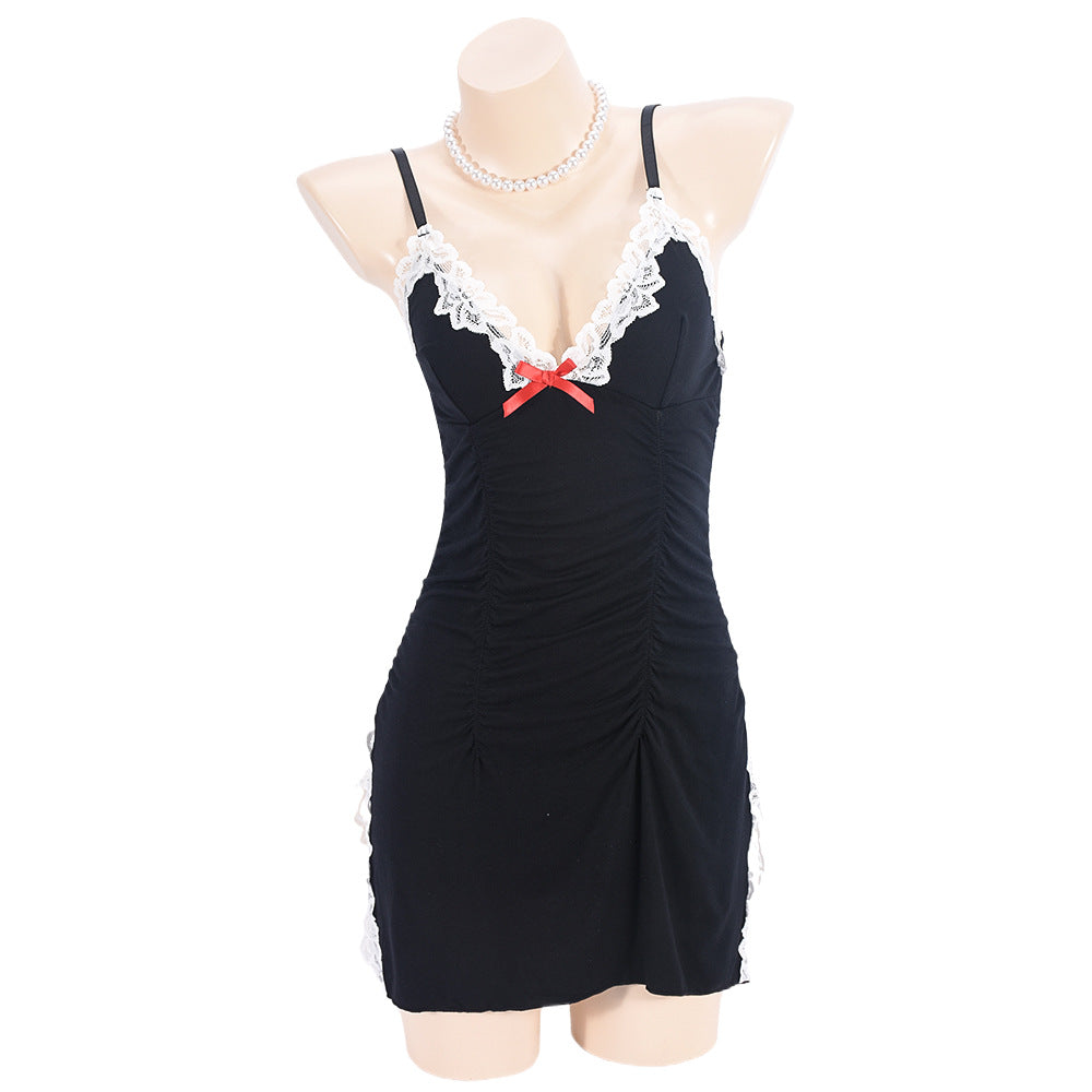 Sexy Seduction V Neck Waist Trimming Spaghetti Straps Pajamas Women Mesh Lace See Through Sexy