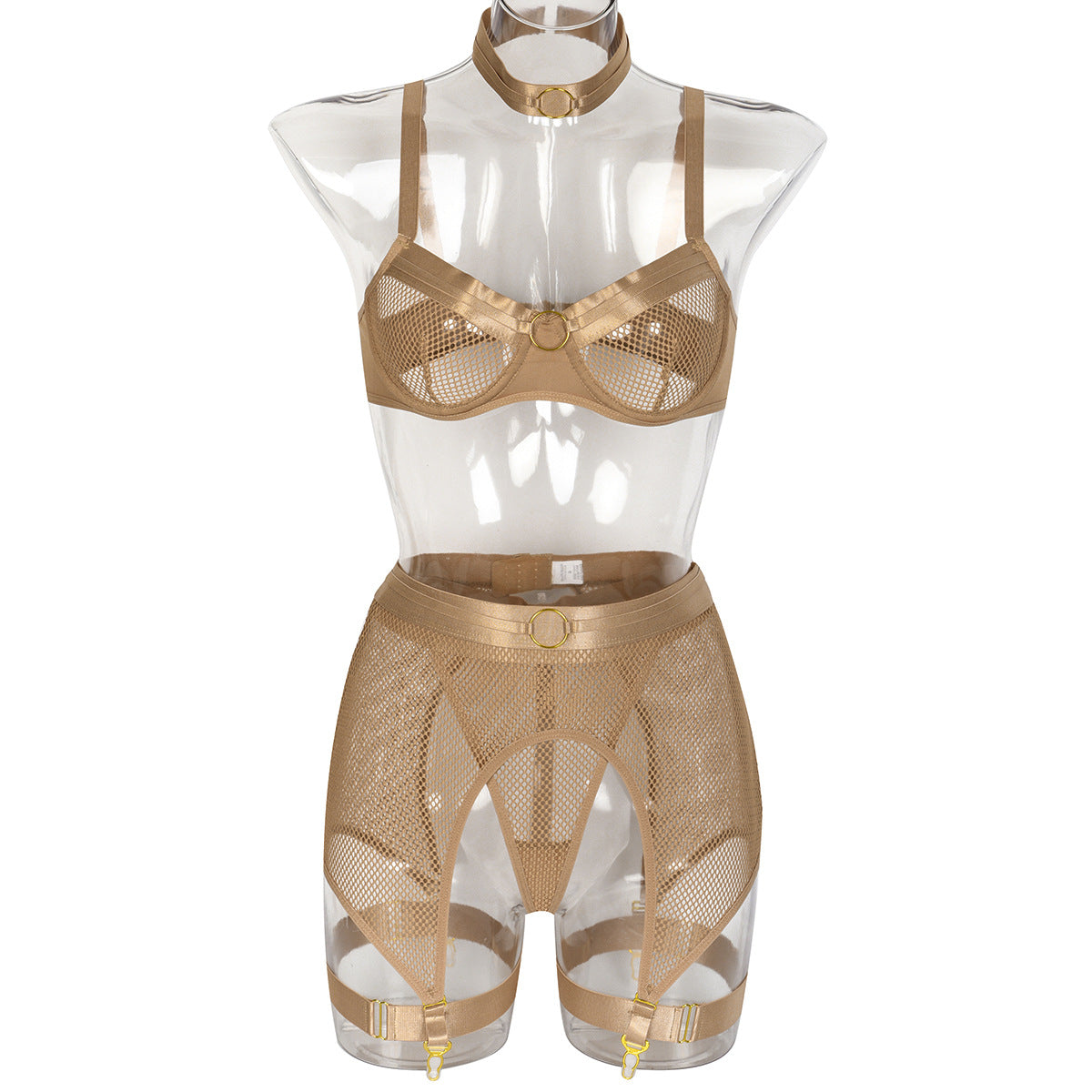 Sexy Mesh Stitching Four-Piece Underwear with Halter Waist Seal