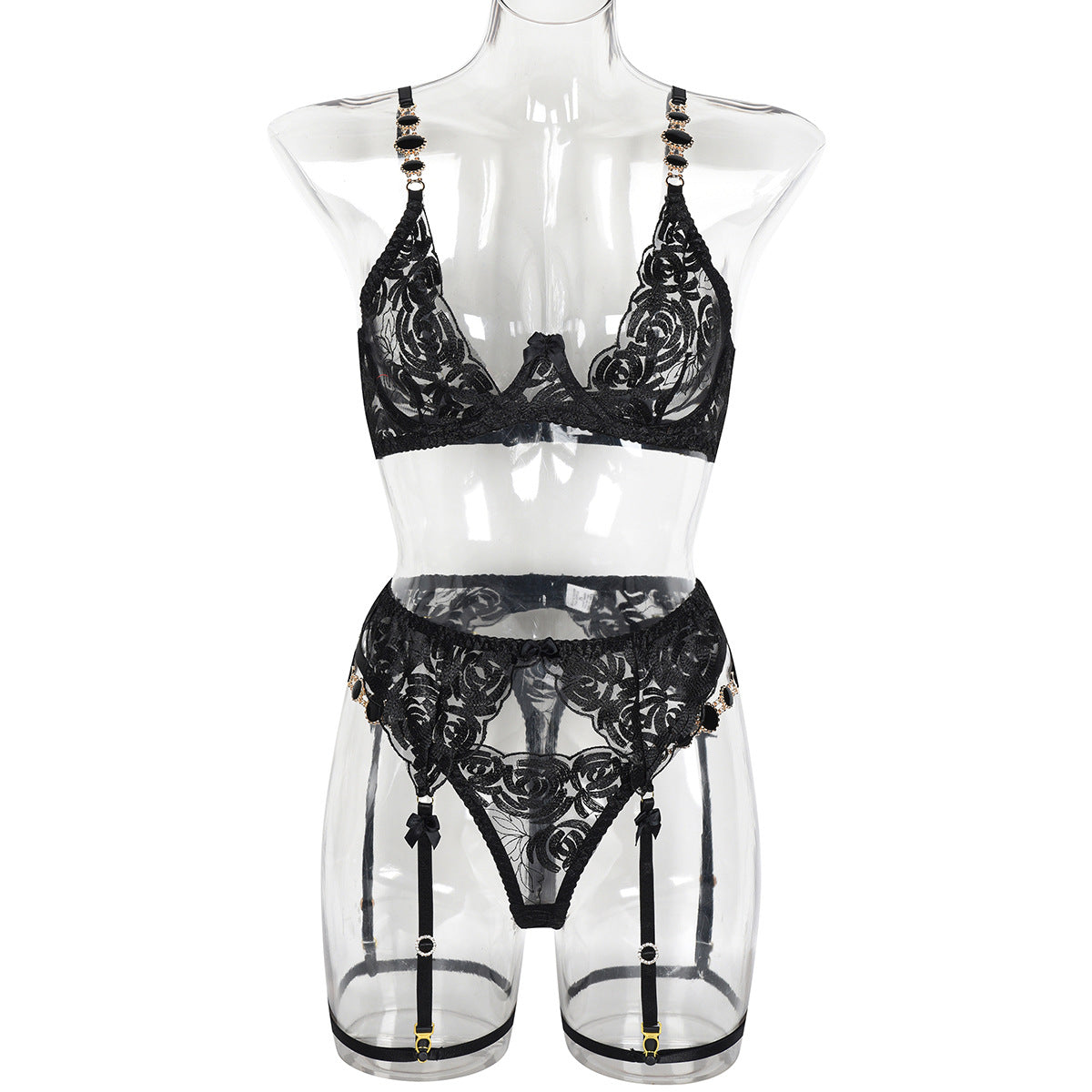 Sujetador bordado con piedras preciosas vintage, ropa interior sexy push-up para mujer