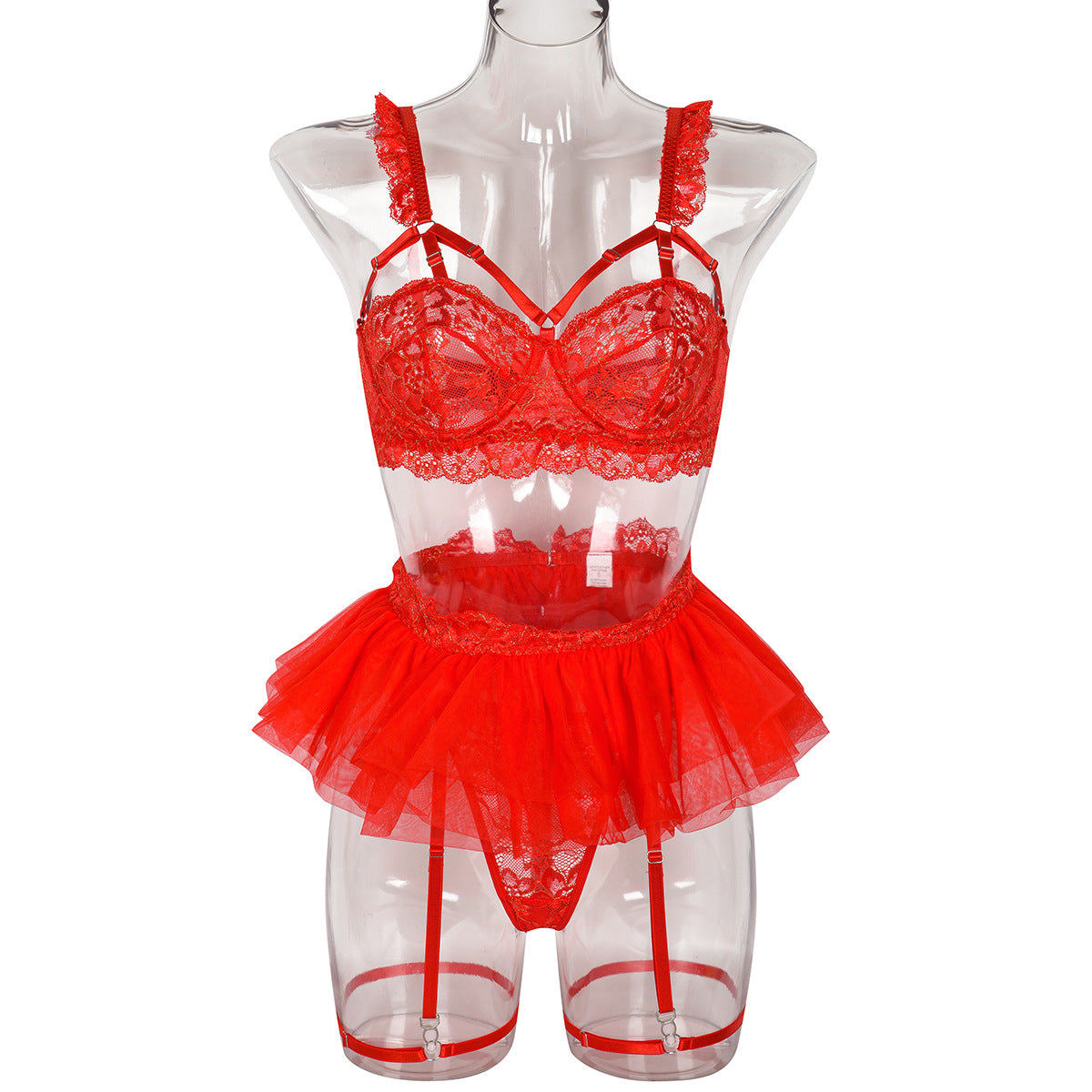 White Wedding Lace Stitching Suit Three Layer Folding Puffy Three Dimensional Mesh Three Piece Set