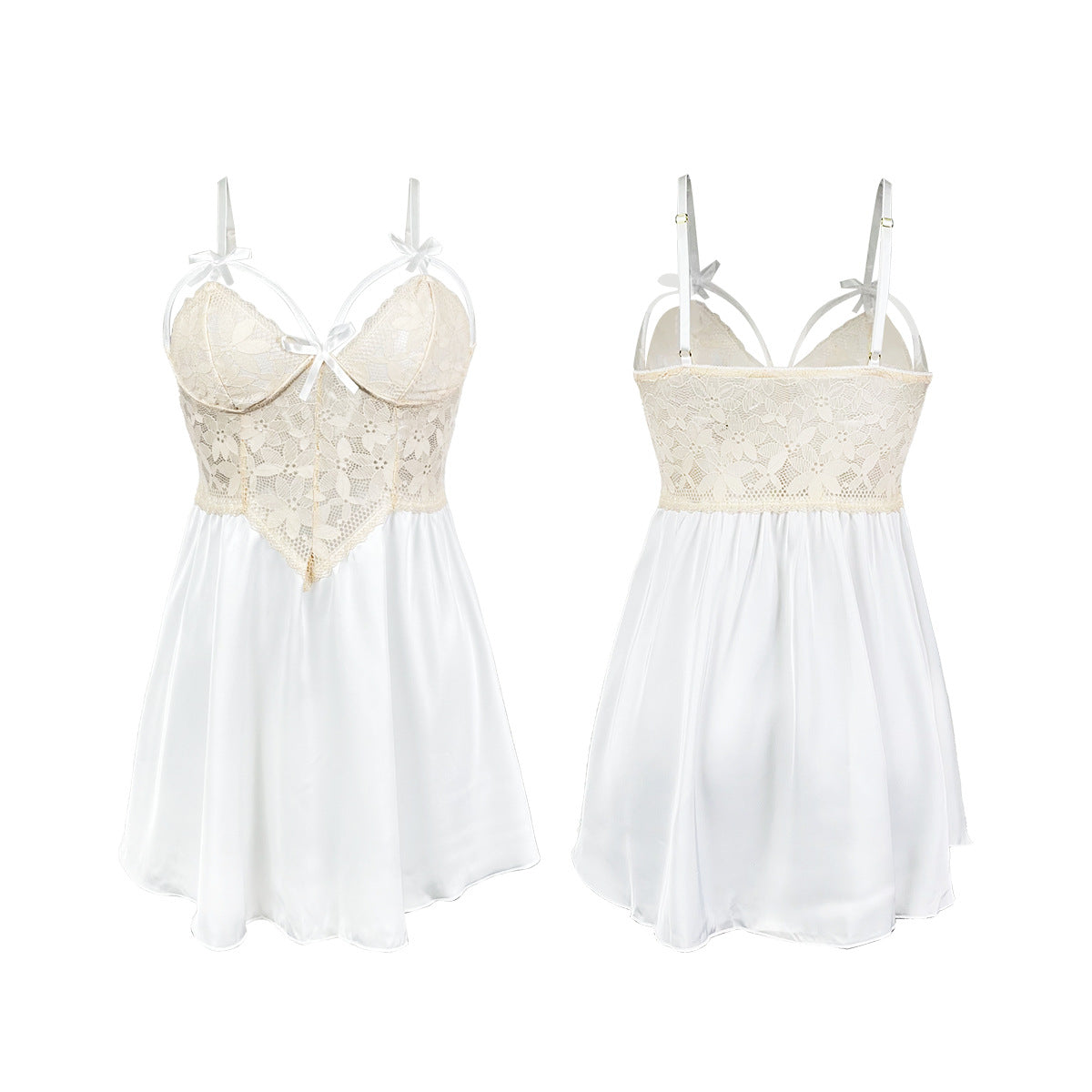 Robe de nuit Sexy en Satin, dentelle plongeante en V profond, transparente, à bretelles, chemise de nuit pour dames, vêtements de maison