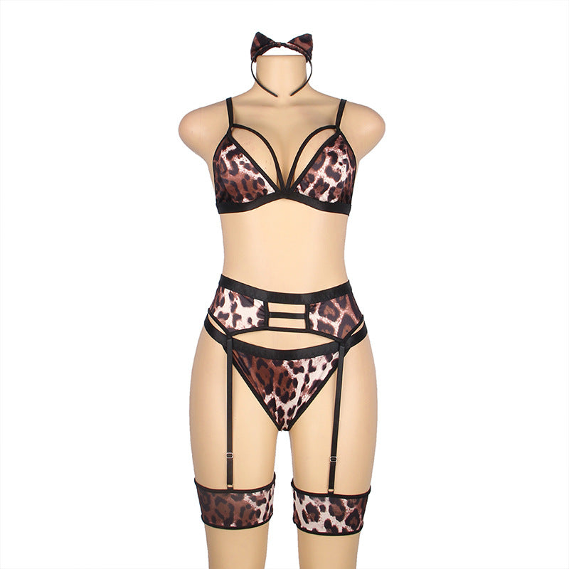 Sexy Lingerie Couple Stimulation Role Play Leopard Print Bra