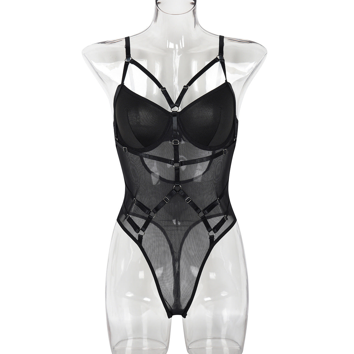 Women Clothing Sexy Lingerie Sling Solid Color Complex Slimming Patchwork Jumpsuit Can Be Unlocked