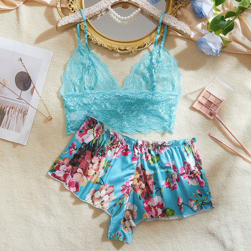 Sous-vêtements sexy en dentelle transparente, soutien-gorge et short, ensemble deux pièces