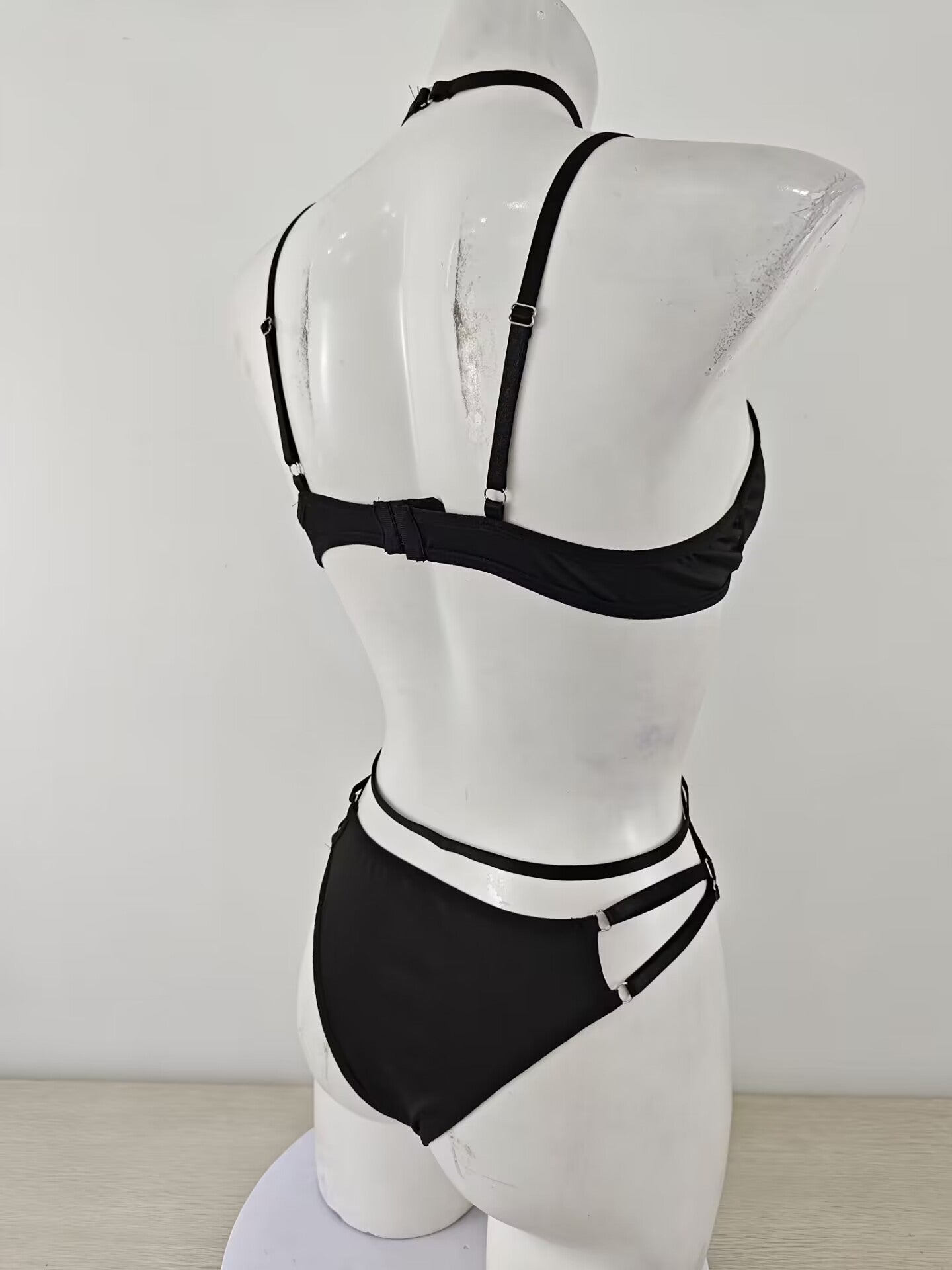 Sexy Large Mesh Hollow Out Cutout Cross Ribbon Stitching Sexy Lingerie Set