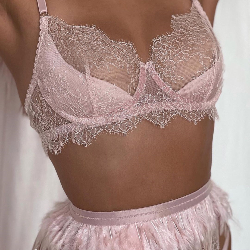 Lingerie Lace Feather Complex Heavy Industry Interwoven Five Piece Sexy Uniform