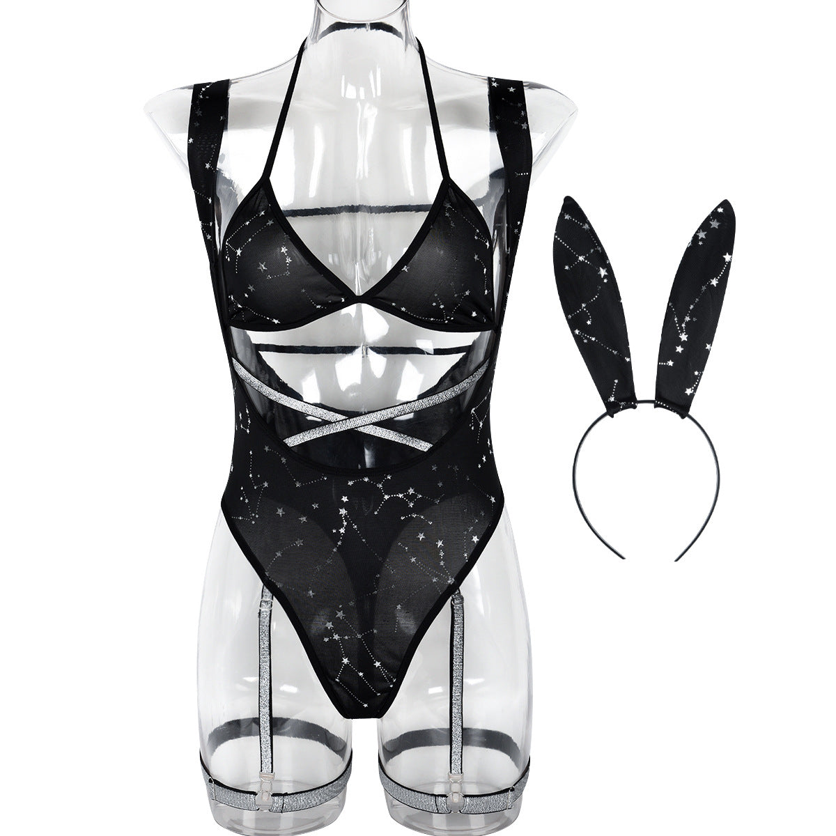 Bunny Cosplay Women Dark Silver Flash Belt Hollow Out Cutout out Costumes Sexy Lingerie