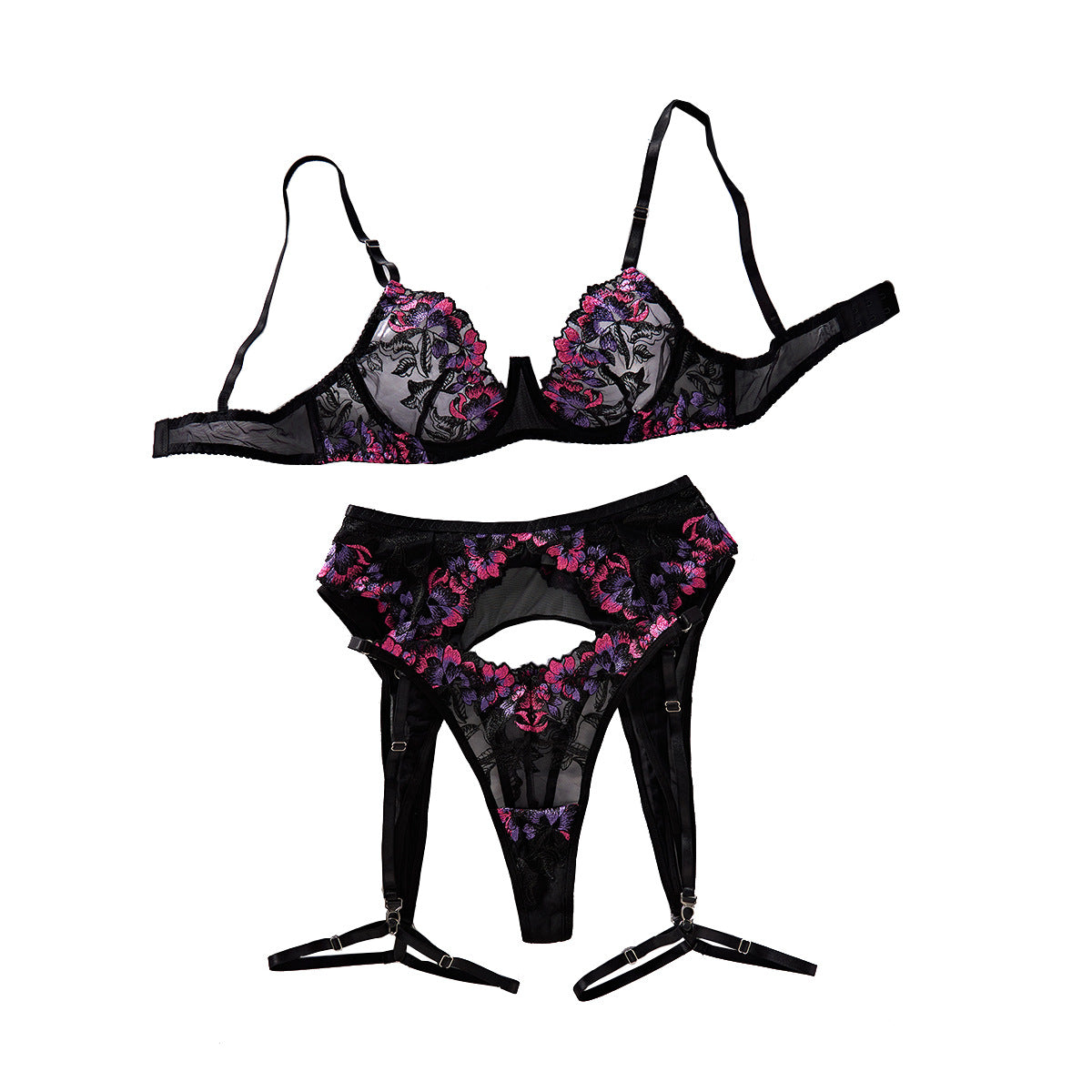 Soutien-gorge complexe artisanal, broderie florale, maille, sous-vêtements sexy, ensemble de quatre pièces
