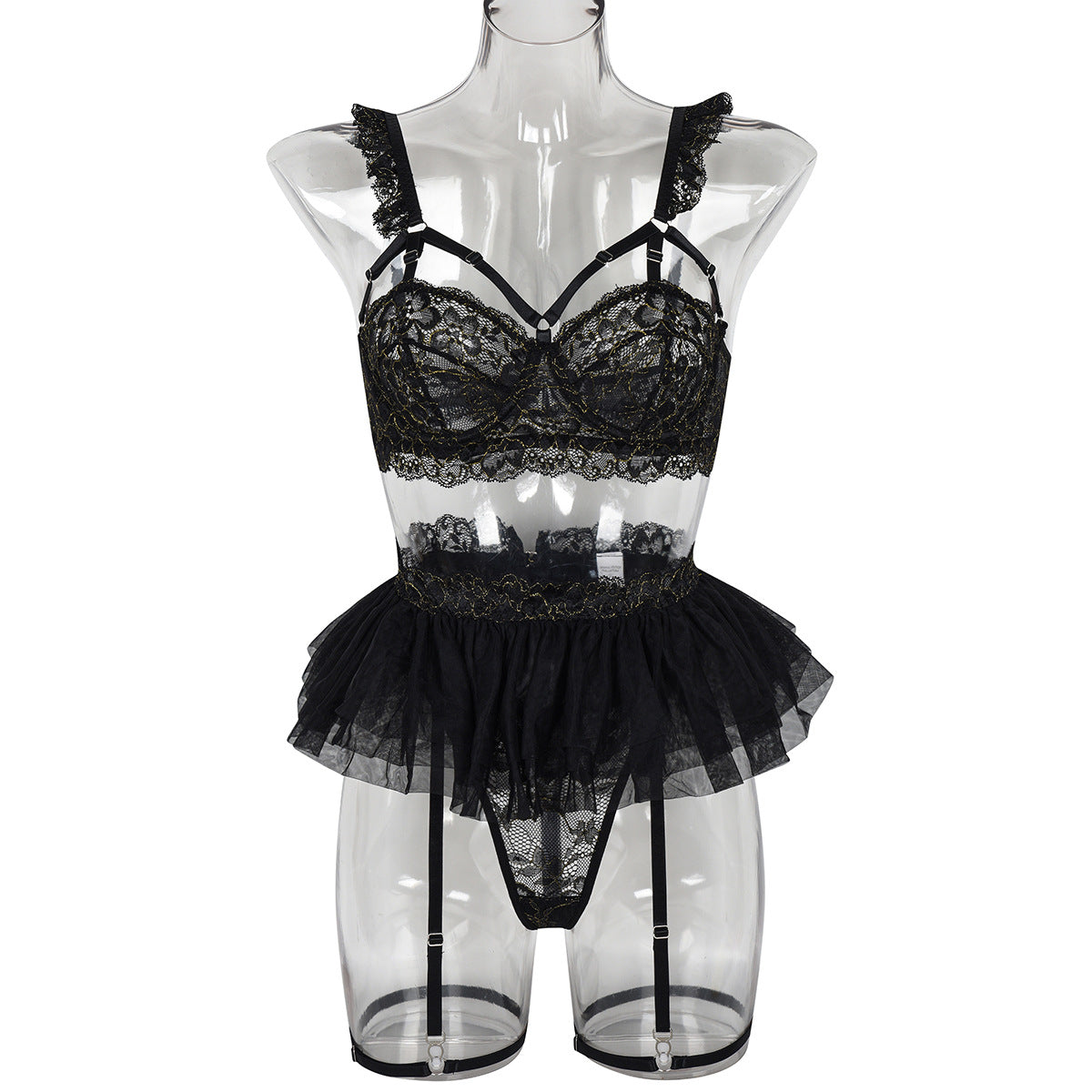 White Wedding Lace Stitching Suit Three Layer Folding Puffy Three Dimensional Mesh Three Piece Set