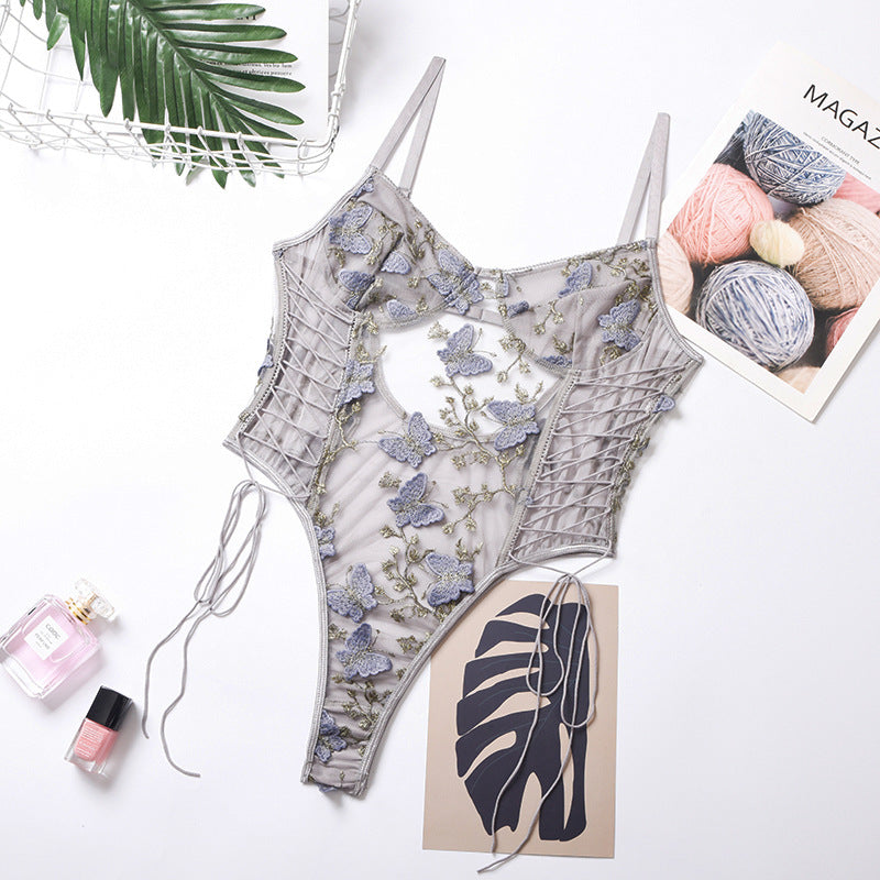Sexy Underwear Butterfly Embroidery Lace Stitching Jumpsuit Women Heavy Craft Overseas