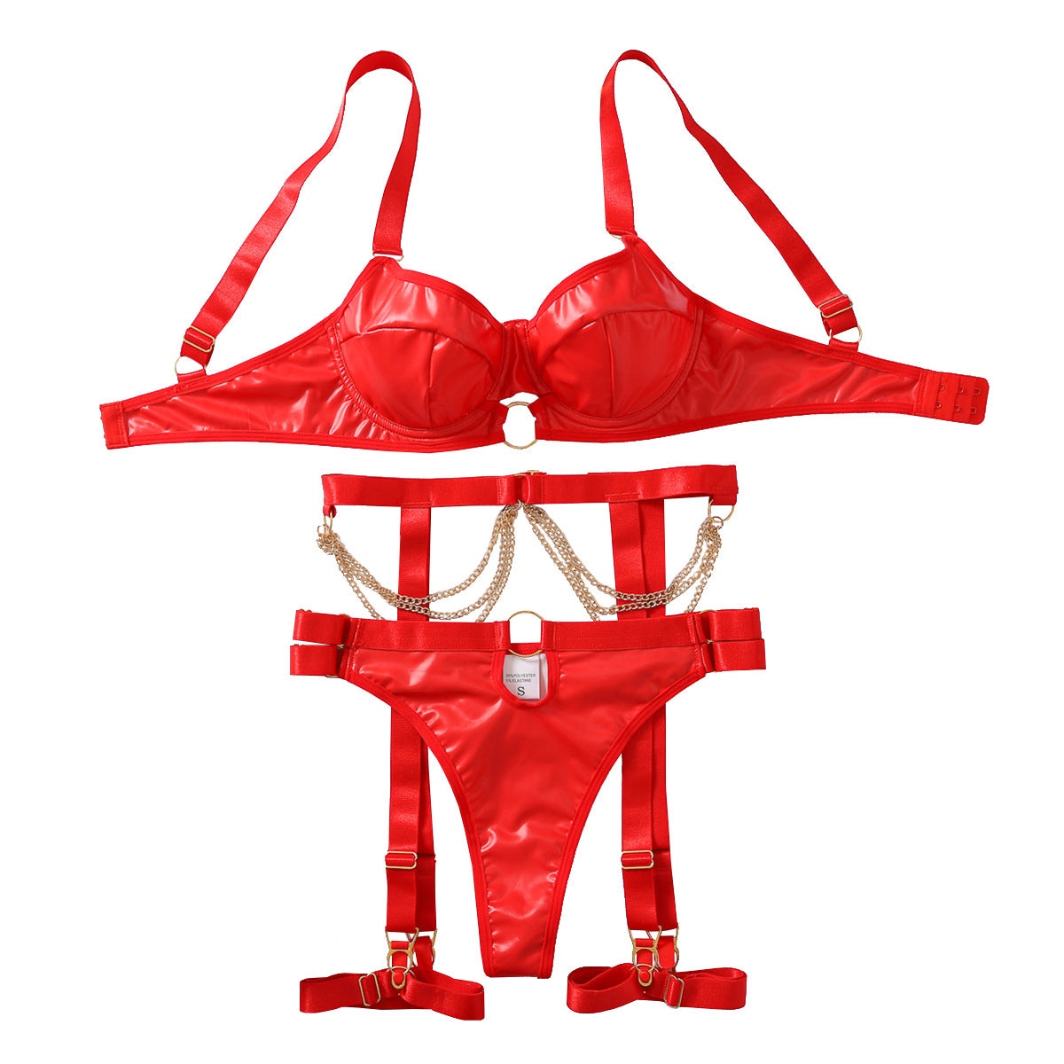 Nightclub Temptation Metal Chain Sexy Lingerie Set Girls Charming Adjustable Bra Four Piece Set