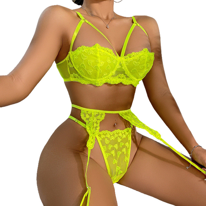 Sexy Lingerie Hollow Out Cutout Backless Bra Thin Strap T Back Sexy Three Piece Suit
