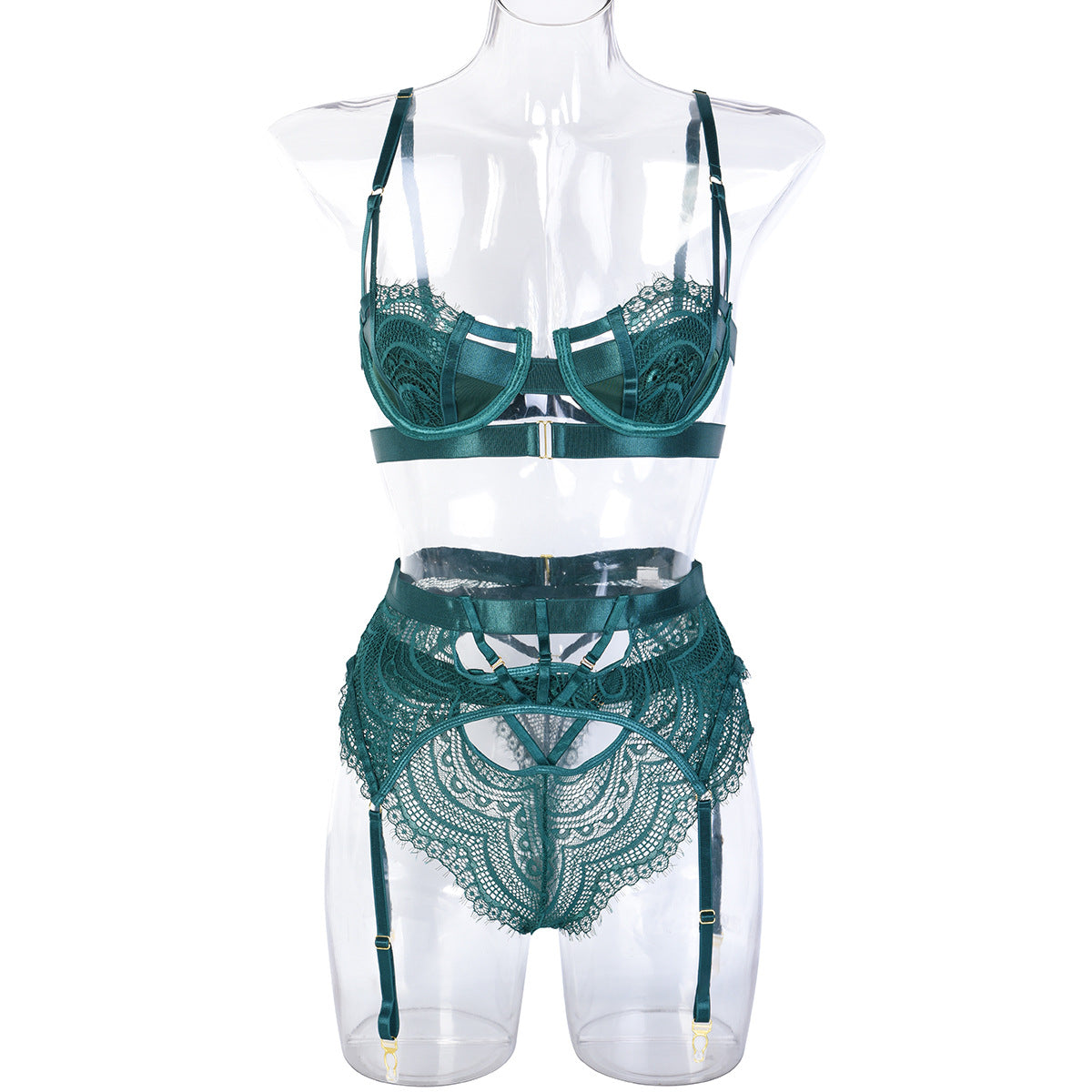Sexy Three Piece Set Autumn Lace Strap Stitching Steel Ring Heavy Craft Underwear