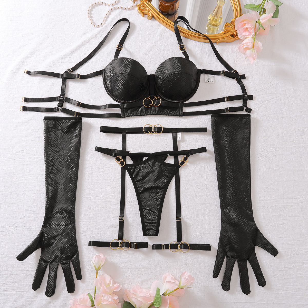In Mesh See Through Sexy Bra Suit Push up Passion Sexy Underwear Five Piece Set