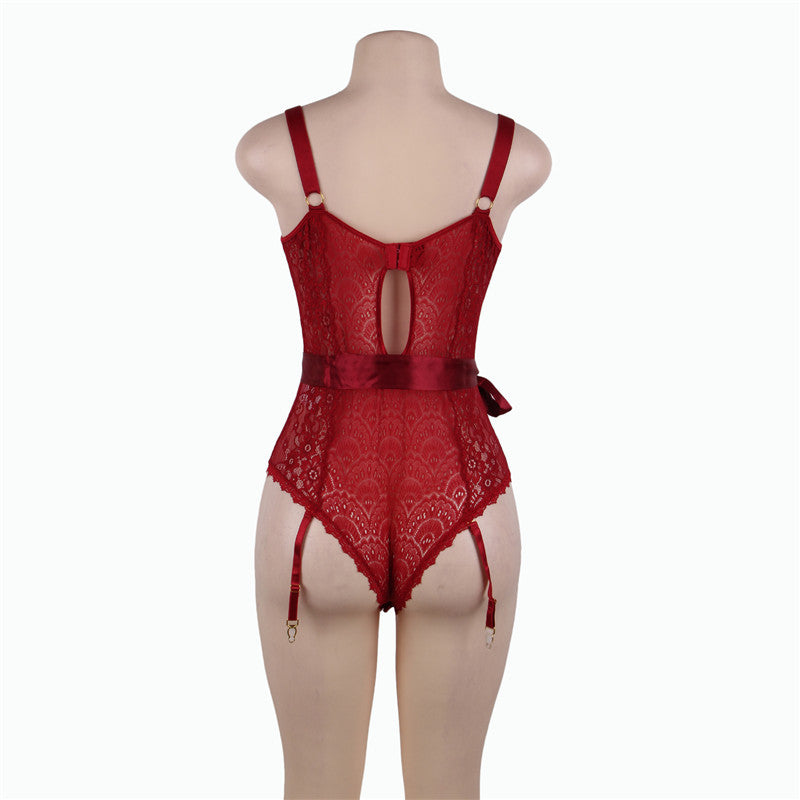 Plus Size Sexy Lingerie See-through Steel Bracket Garter One-Piece Lace Sexy Sleepwear