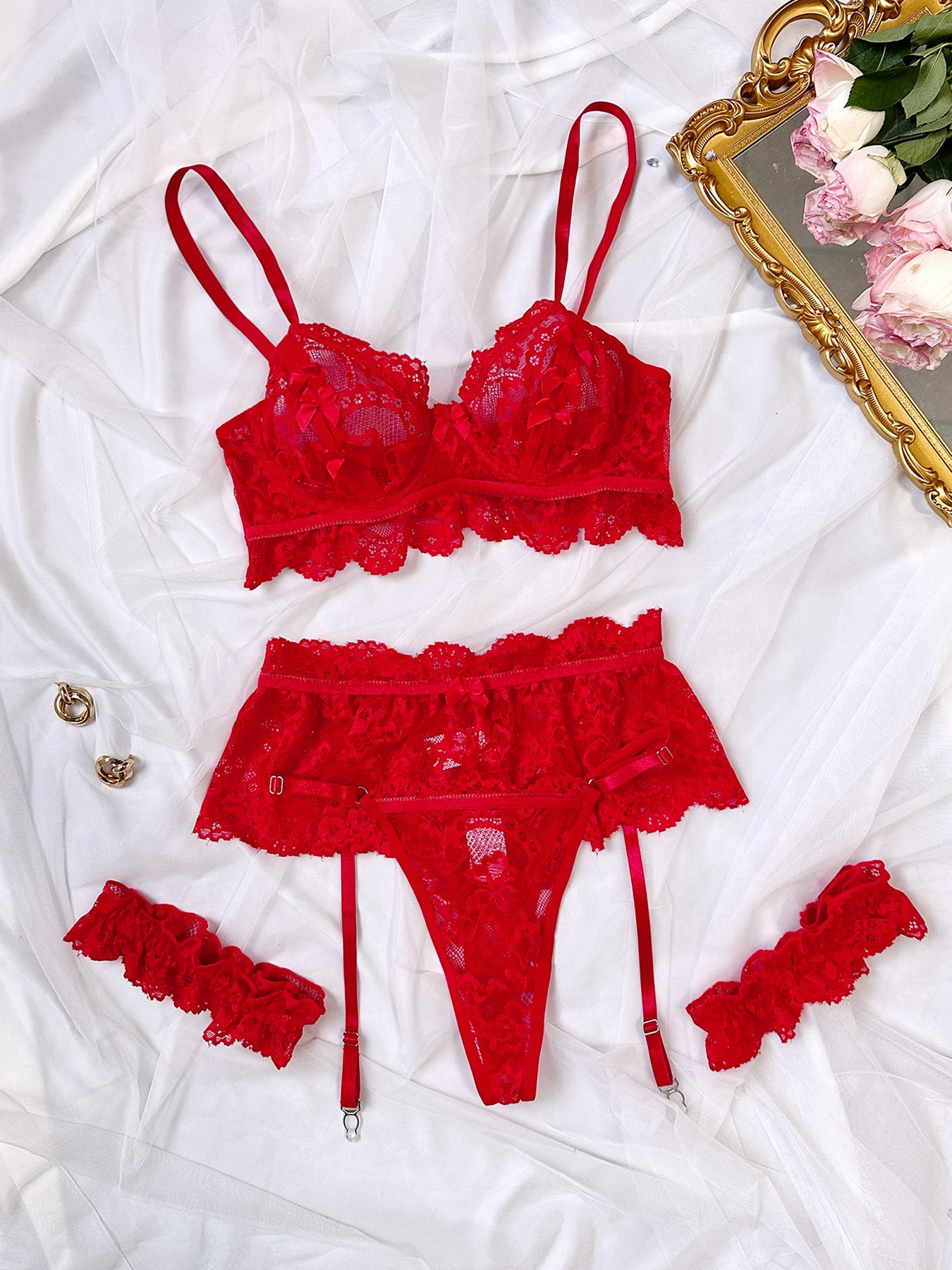 Autumn Winter Sexy Lingerie European French Lace See Through Sexy With Leg Ring