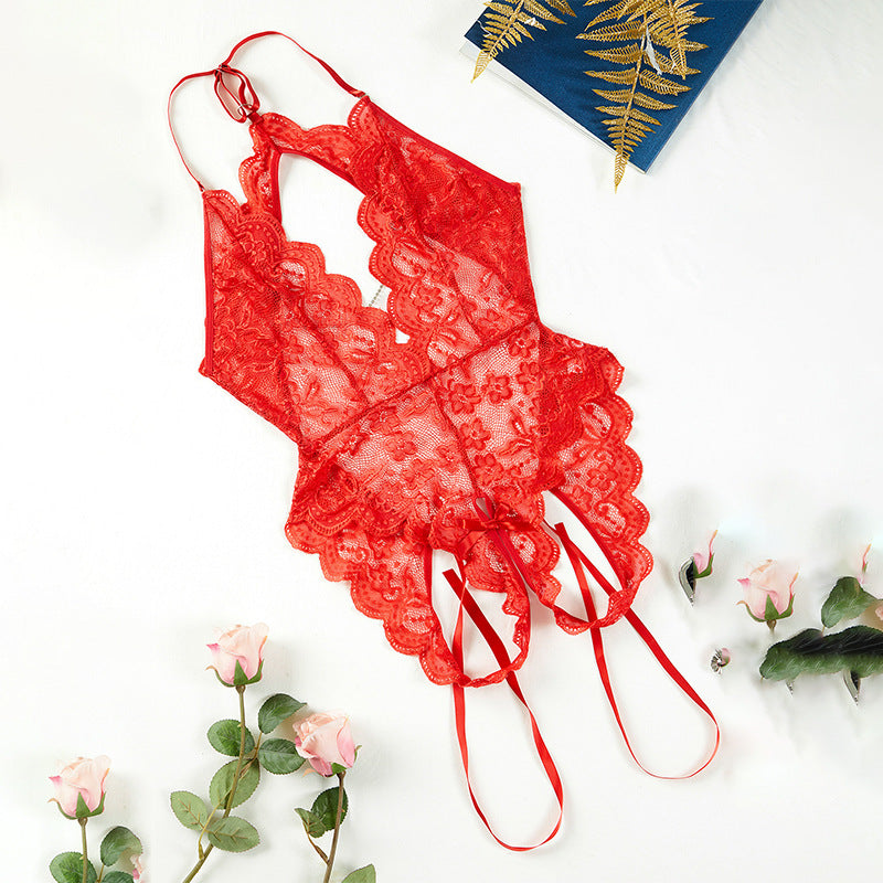 Sexy voir à travers la tentation vêtements de nuit sexy dentelle combinaison ouverte