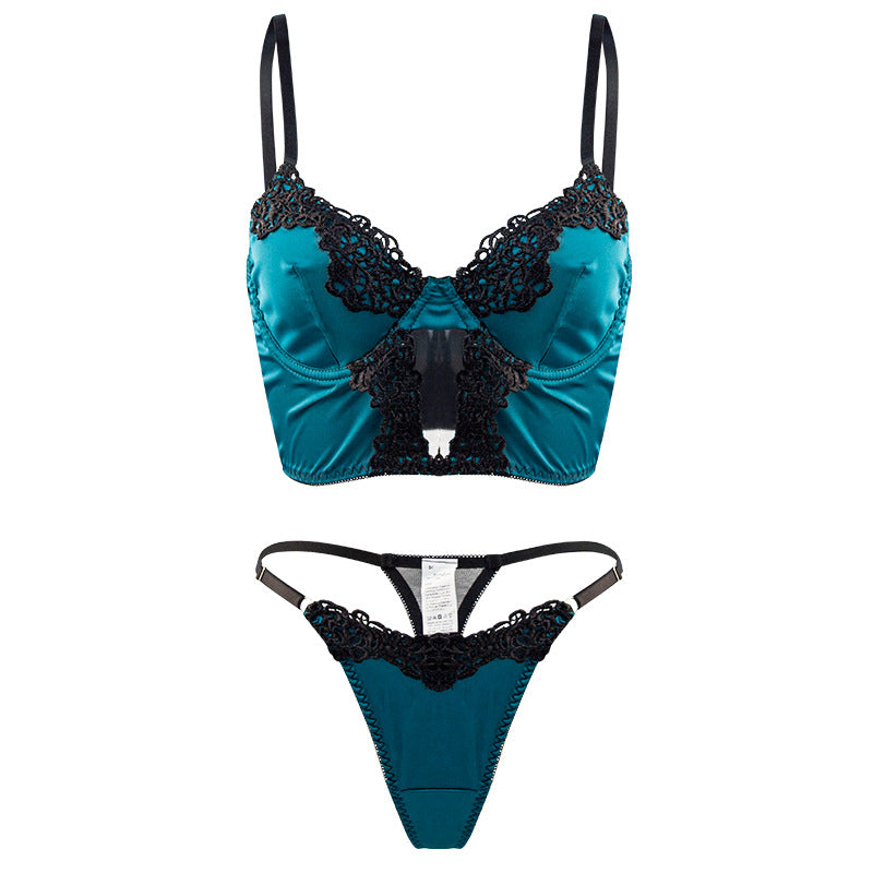 Sexy Lingerie Deep V Plunge Neck Hollow Out Cutout Bra Lace Lace Sexy Two Piece Suit