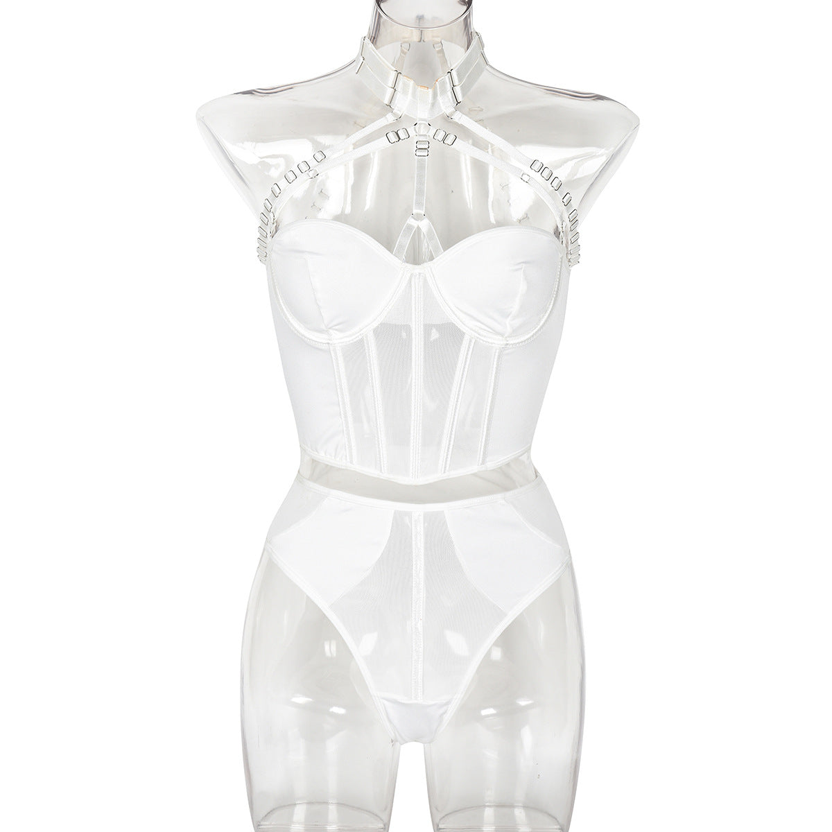 Sexy Suit Mesh Strap Stitching Complex Heavy Craft Metal Halter
