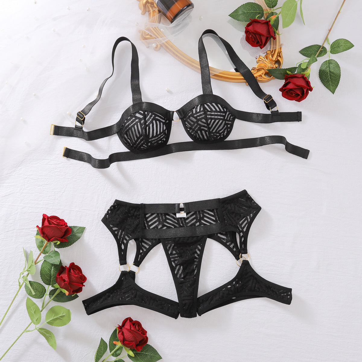 Sexy Bra Set Mesh See through Backless Body Shaping Split Sexy Underwear Two Piece Women