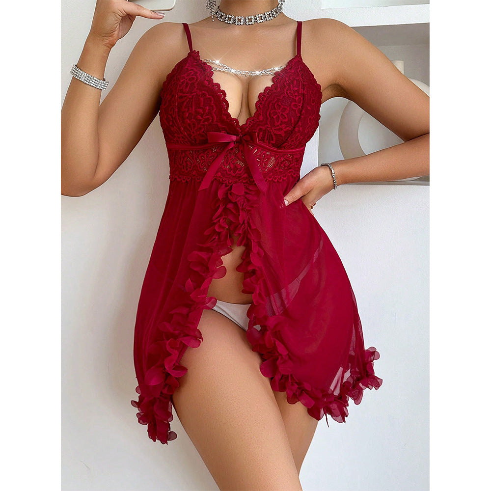 Pyjama sexy en dentelle transparente, sous-vêtements une pièce tentation