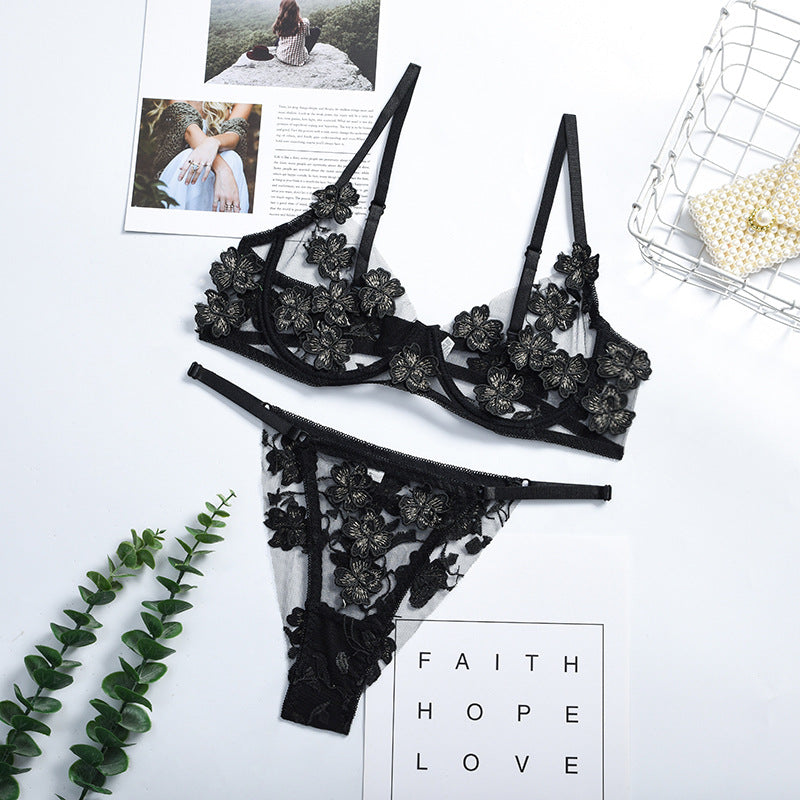 Traje sexy transparente con bordado floral romántico y sexy para mujer