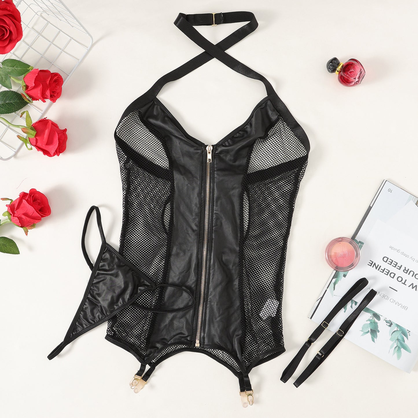 Ropa interior atractiva del vestido de la costura elástica delgada atractiva de la malla del cordón