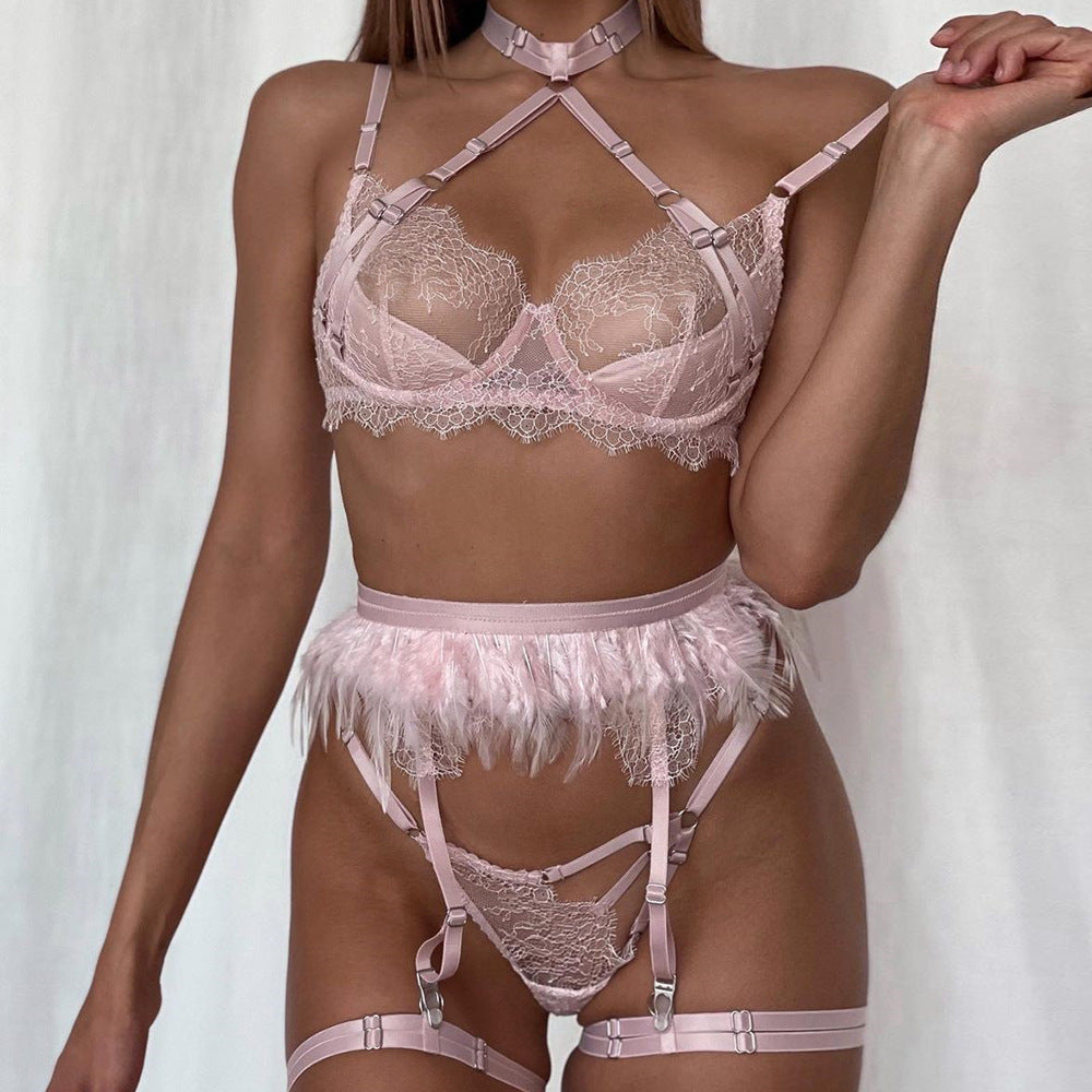 Lingerie Lace Feather Complex Heavy Industry Interwoven Five Piece Sexy Uniform